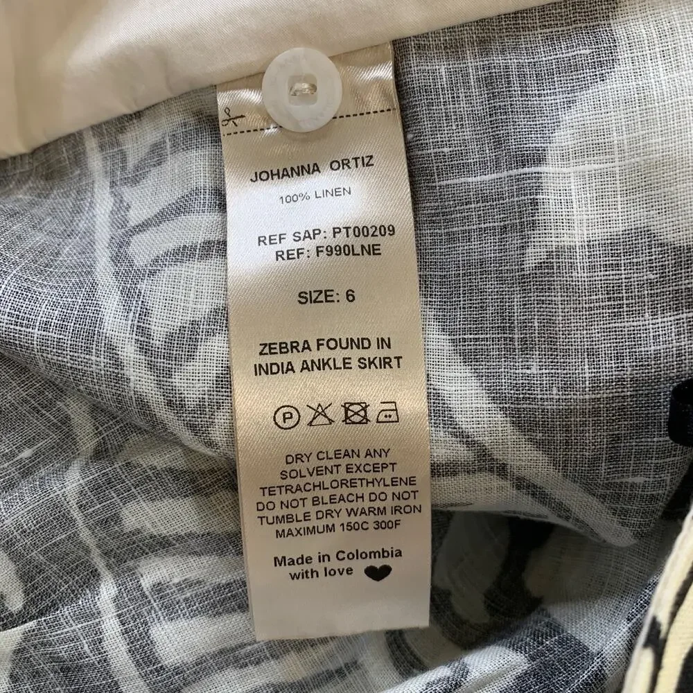 Johanna Ortiz Skirt Women 6 Espresso Cream Zebra Found In India Wrap Tie Linen